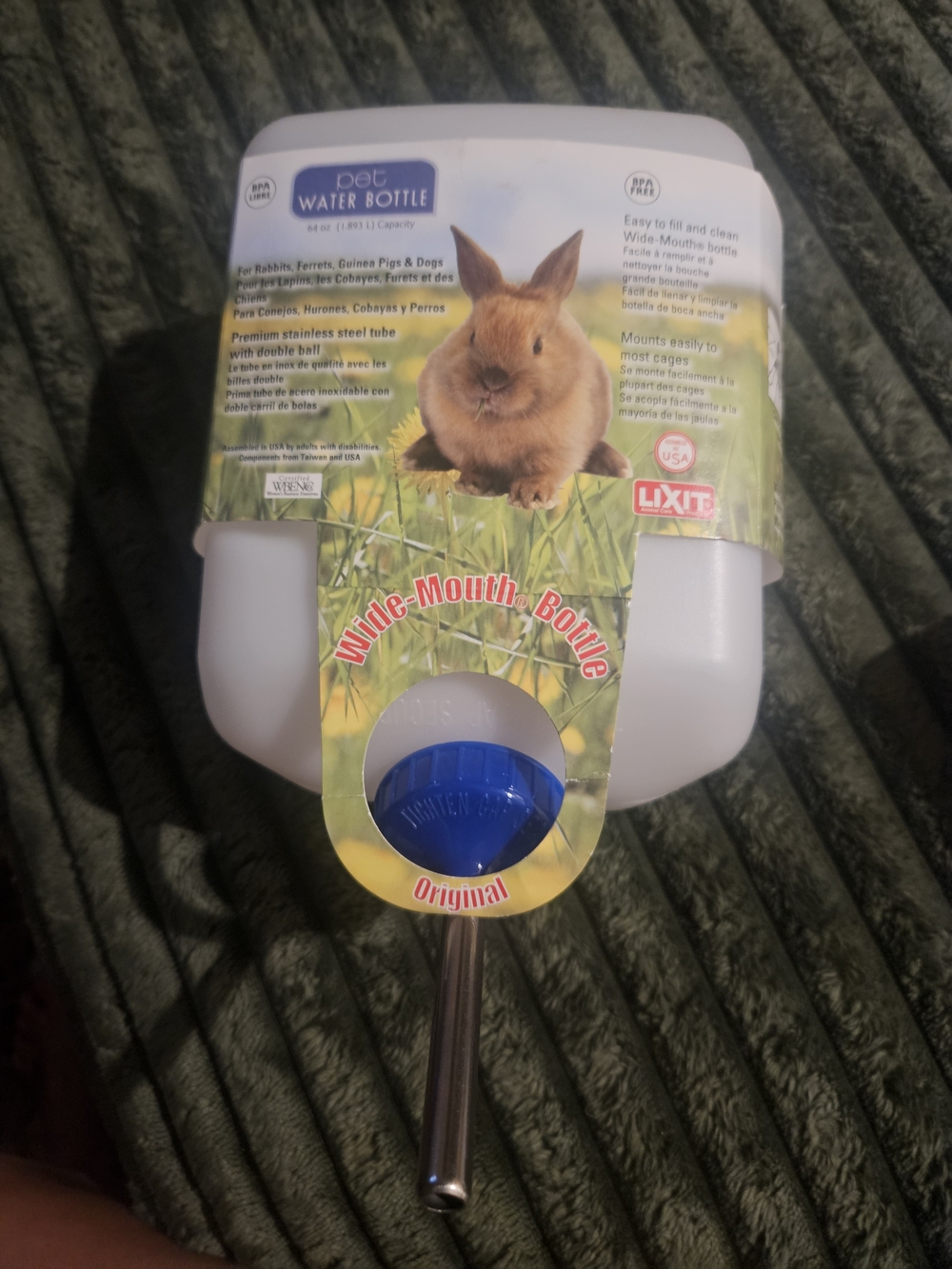 Wide-Mouth Small Pet Water Bottle – White with Blue Cap